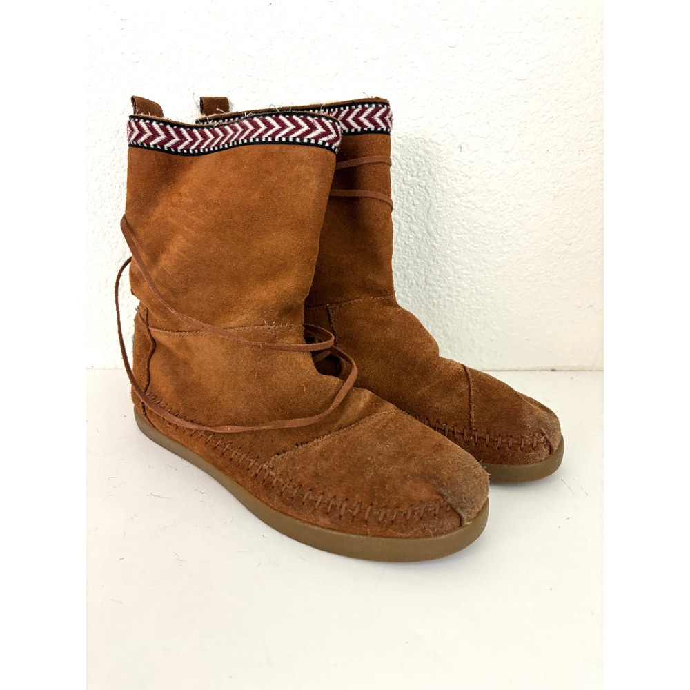 TOMS Brown Suede Faux‎ Fur Lined Lace Wrap Mid-Calf Boots Women's Size 8